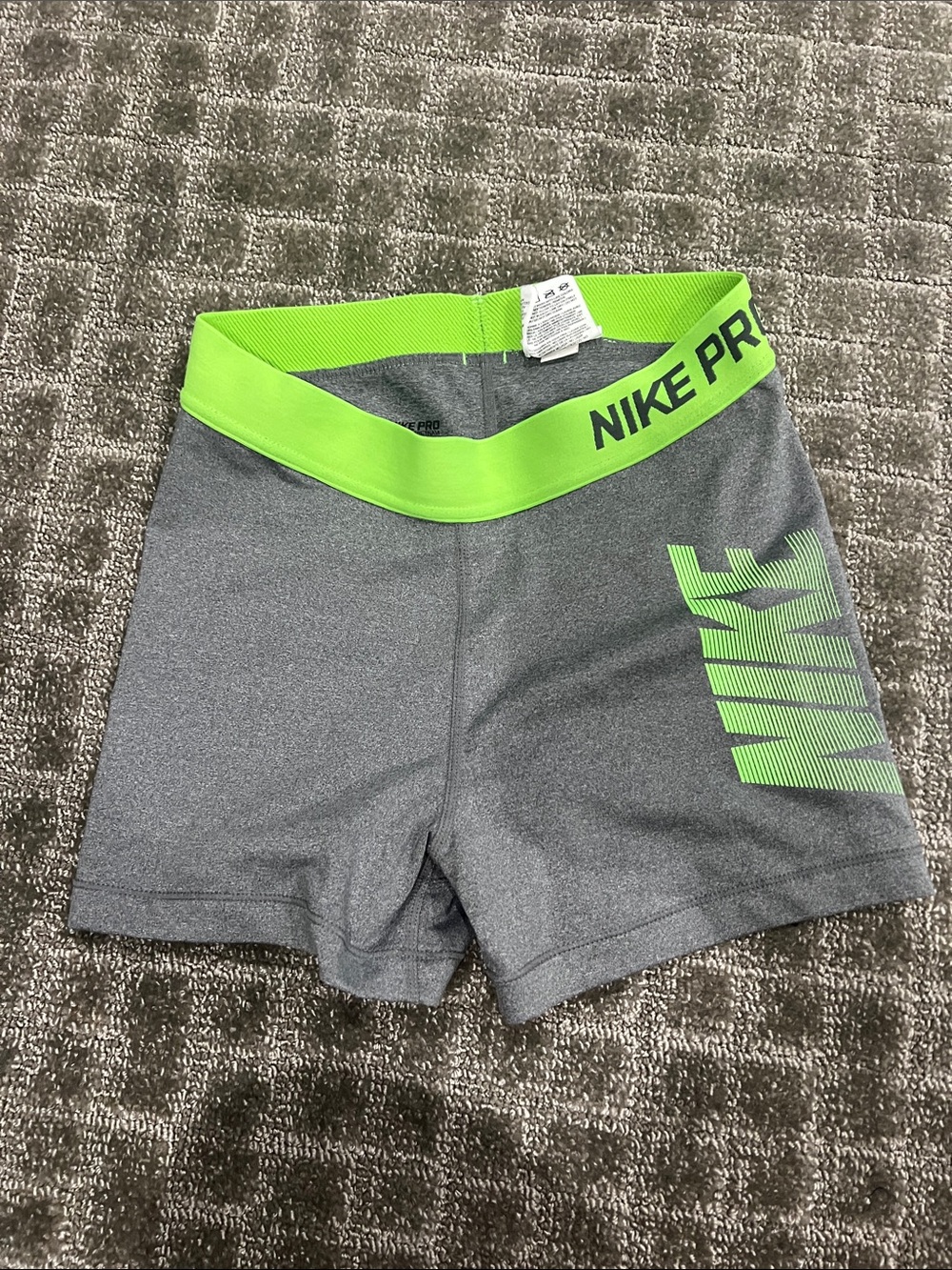 Nike Gray Compression Shorts with Neon Green Waistband